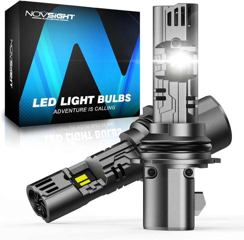 NOVSIGHT 9007 لمبات ضباب LED - 62,000 لومن 6500K أبيض بارد، 200 واط ساطع للغاية، حجم هالوجين صغير لمبة ضباب، تركيب سريع خلال 5 دقائق، مقاومة للماء IP68، عبوة من 2 - Image 1